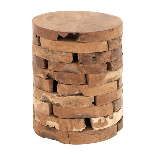 18" Brown Teak Contemporary Footstool